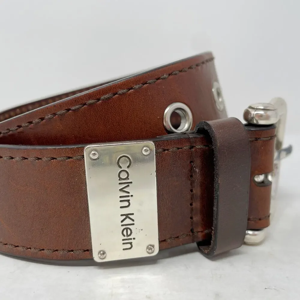 Calvin Klein Vintage Y2K Brown Leather Belt Size Small